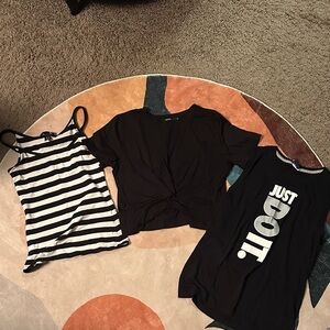 Bundle of three tops . H&M , Zaful and Nike.